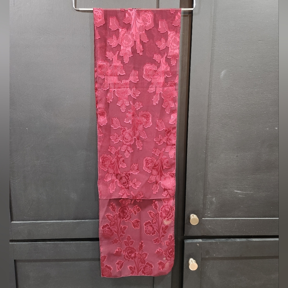 Floral Sheer Scarf in Deep Red